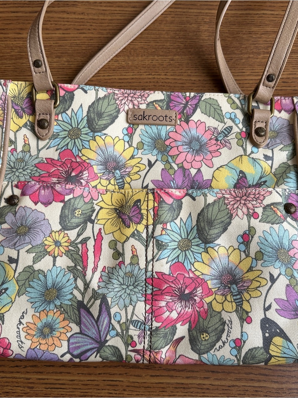 Sakroots Floral Canvas Shoulder Bag in Pink, Yellow, Blue, Purple